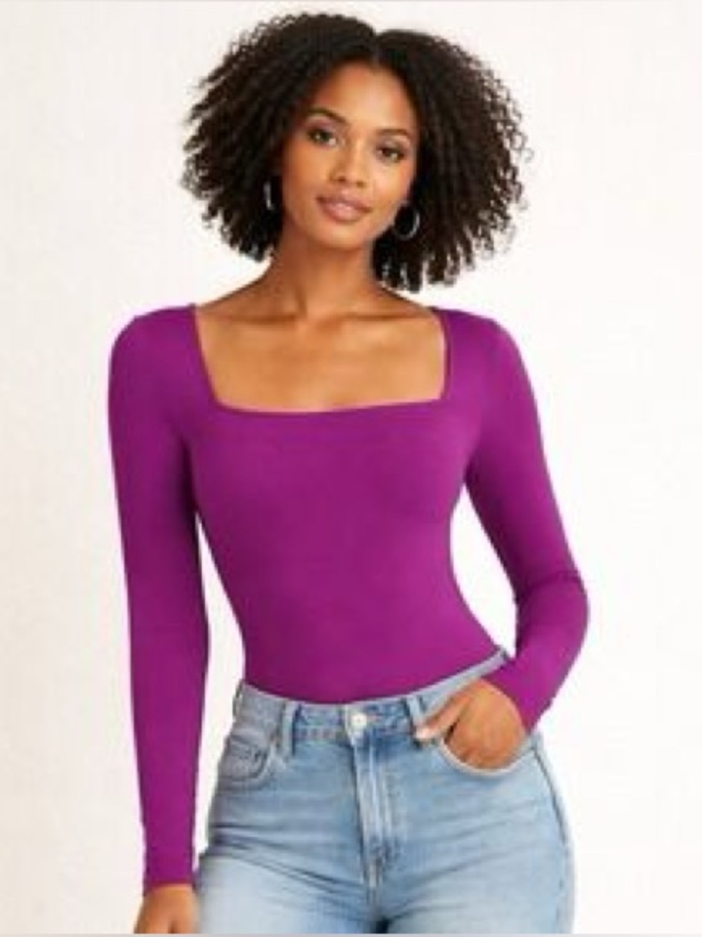 BABATON Contour Squareneck Long Sleeve Bodysuit Berry Purple XS